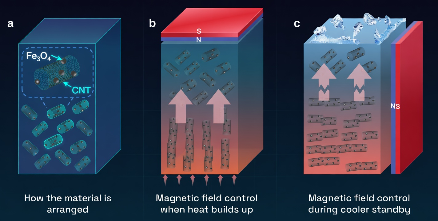Magnetic-field control of heat flow in a phase-change material.